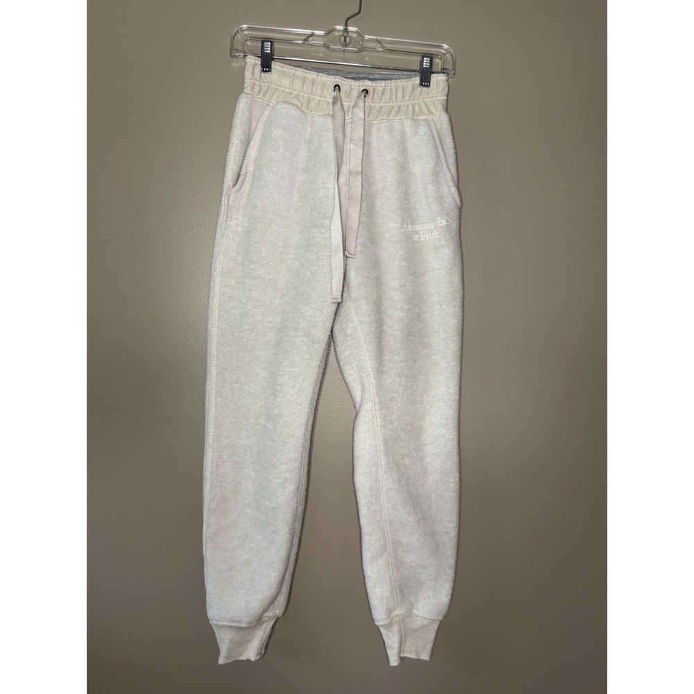 Abercrombie & Fitch Women Fuzzy Fleece Joggers Beige XS Sweatpants
